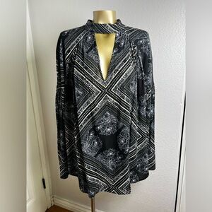 Free People Black and White Paisley Top with Yellow Accents S